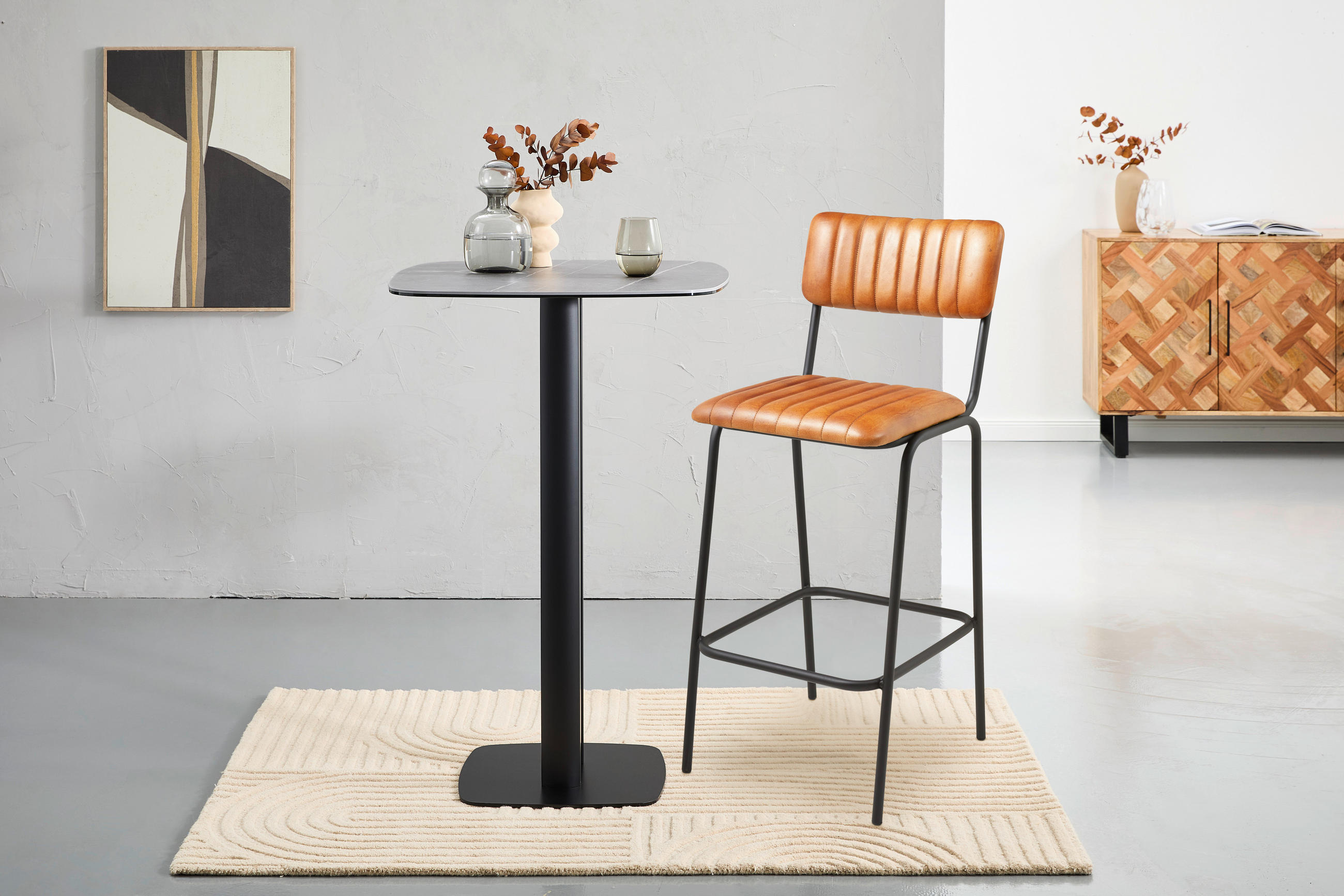 BARHOCKER Echtleder Braun, Schwarz Eisen  - Schwarz/Braun, Trend, Leder/Metall (44/103/53cm) - Landscape