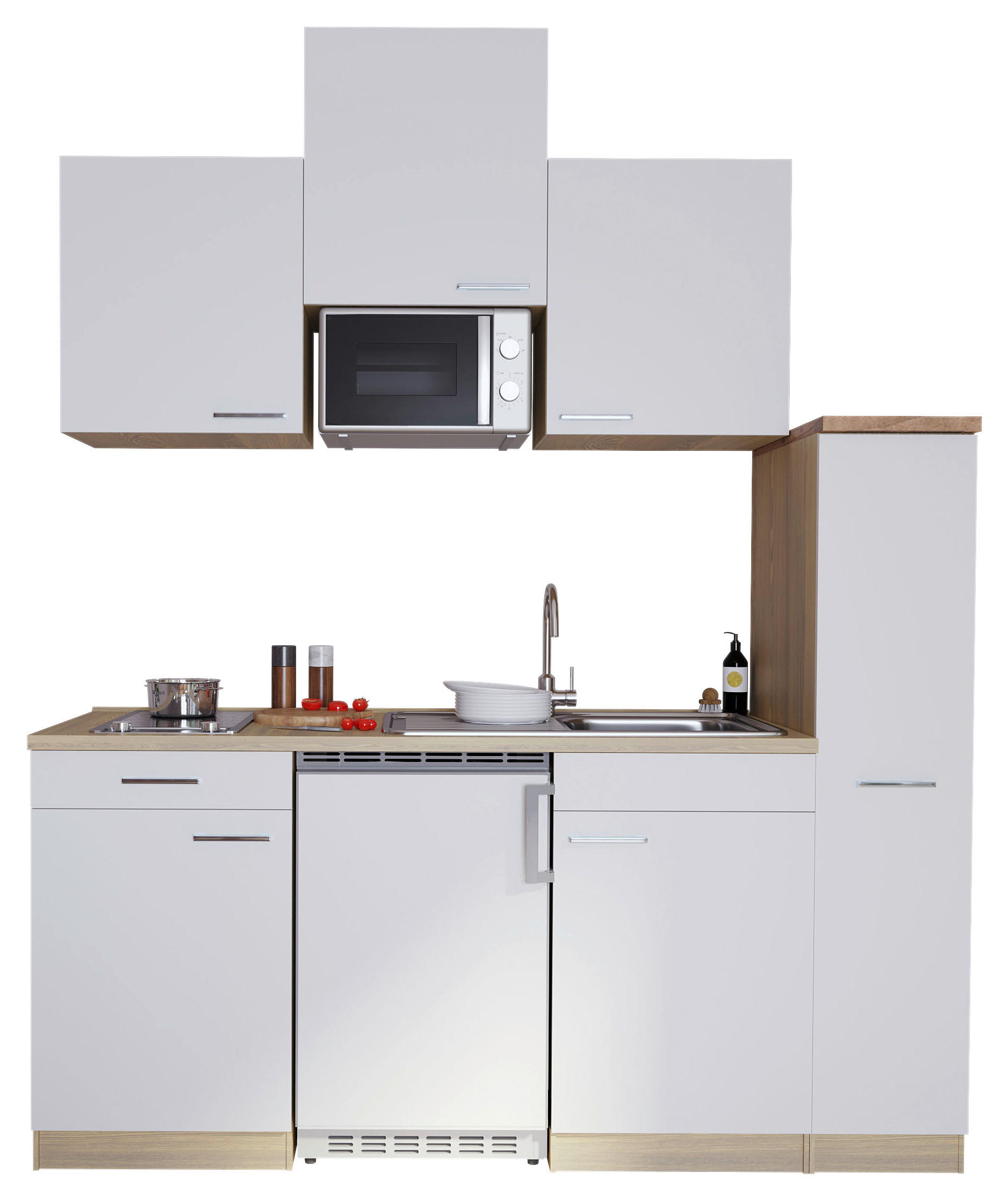 KÜCHENBLOCK 180 cm in Weiß - Eichefarben/Alufarben, Basics, Holzwerkstoff/Kunststoff (180cm) - Respekta
