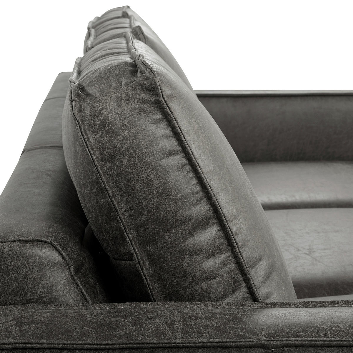 ECKSOFA Dunkelgrau Echtleder Lederlook Bettkasten, Schlaffunktion, Rücken echt  - Dunkelgrau/Schwarz, Design, Leder/Textil (166/238cm) - Livetastic