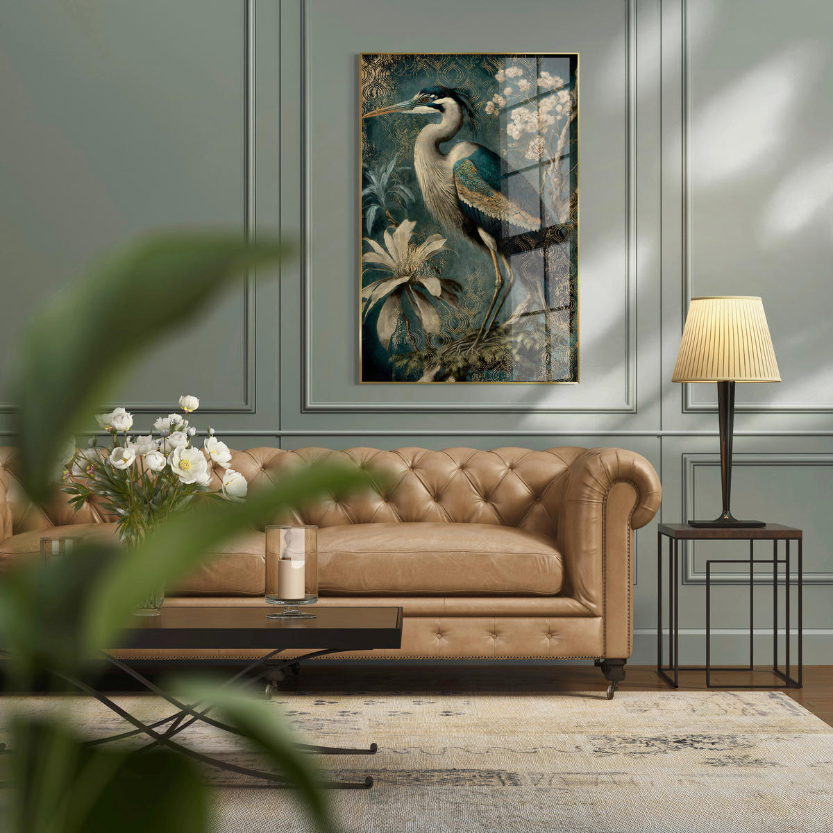 GLASBILD Frauen 80/120 cm  - Goldfarben/Grün, Basics, Glas/Holz (80/120cm)