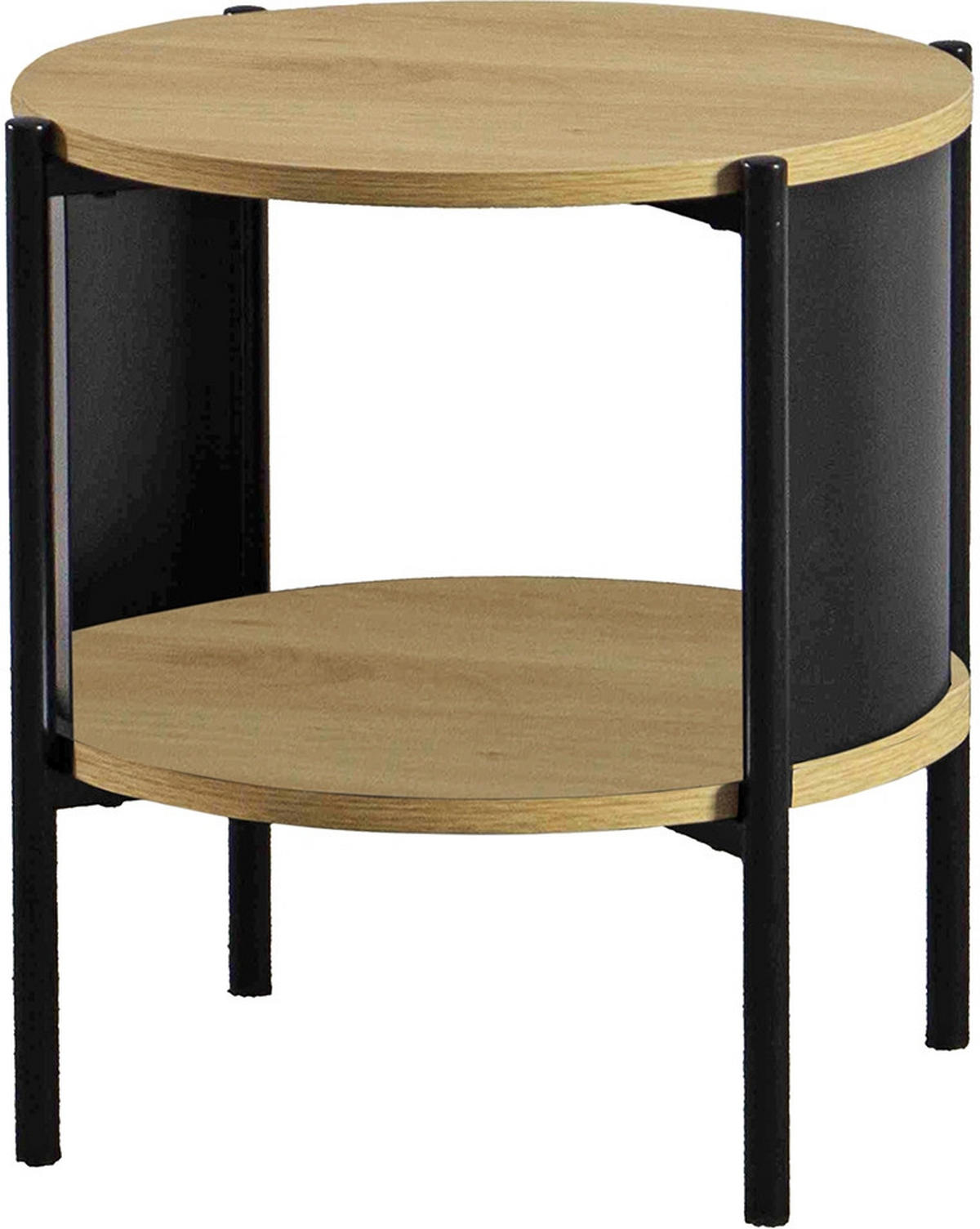 BEISTELLTISCH 40/40/44 cm Schwarz, Eichefarben rund  - Eichefarben/Schwarz, Trend, Holzwerkstoff/Metall (40/40/44cm)