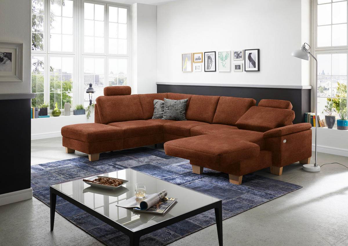 WOHNLANDSCHAFT in Velours Kupferfarben  - Eichefarben/Kupferfarben, Konventionell, Holz/Textil (235/316/167cm) - Beldomo System