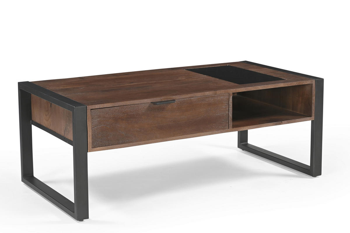 COUCHTISCH Mangoholz vollmassiv Klarglas 120/60/45 cm rechteckig Anthrazit, Dunkelbraun  - Dunkelbraun/Anthrazit, KONVENTIONELL, Glas/Holz (120/60/45cm) - Livetastic