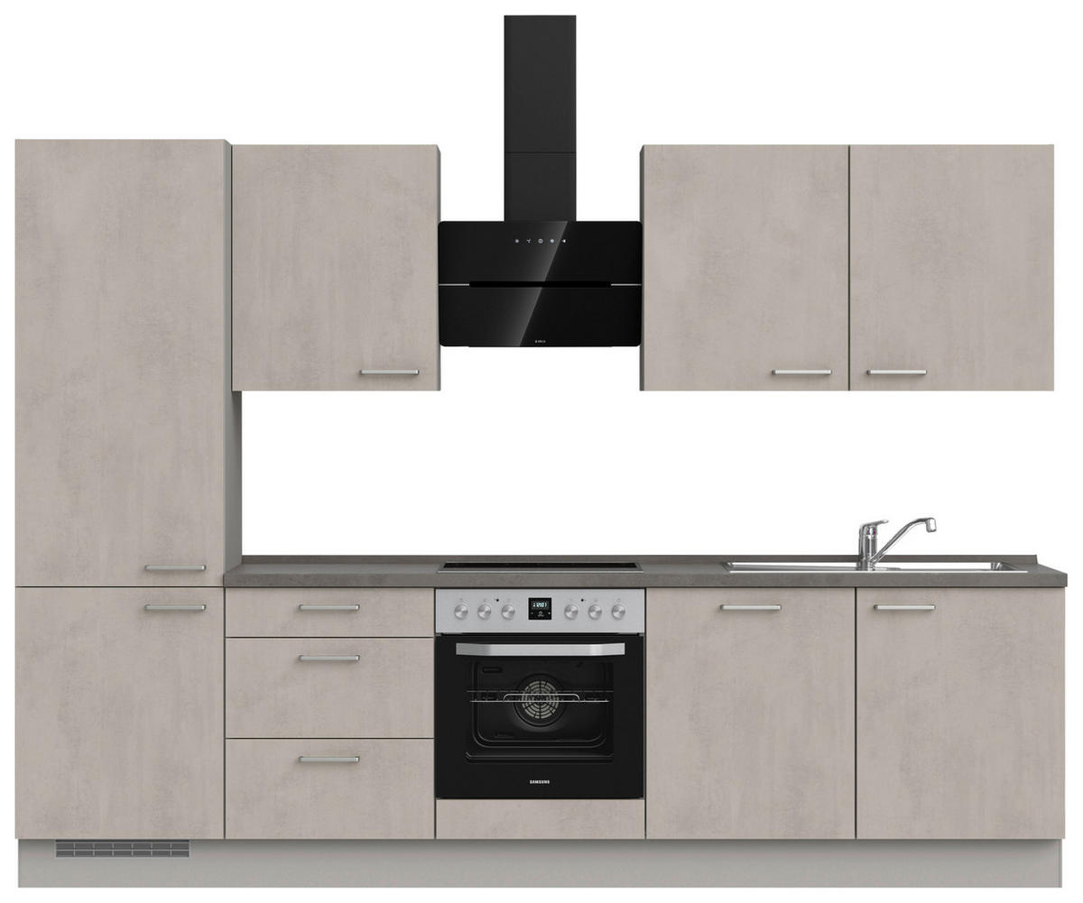 KÜCHENBLOCK 300 cm   in Grau, Schieferfarben  - Schieferfarben/Edelstahlfarben, MODERN, Holzwerkstoff/Metall (300cm) - Nobilia