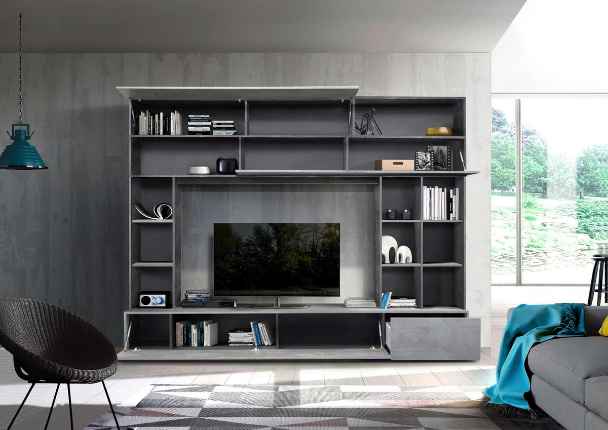 WOHNWAND 5-teilig  in Hellgrau, Dunkelgrau  277/209/40 cm  - Dunkelgrau/Hellgrau, MODERN, Holzwerkstoff/Kunststoff (277/209/40cm) - Carryhome