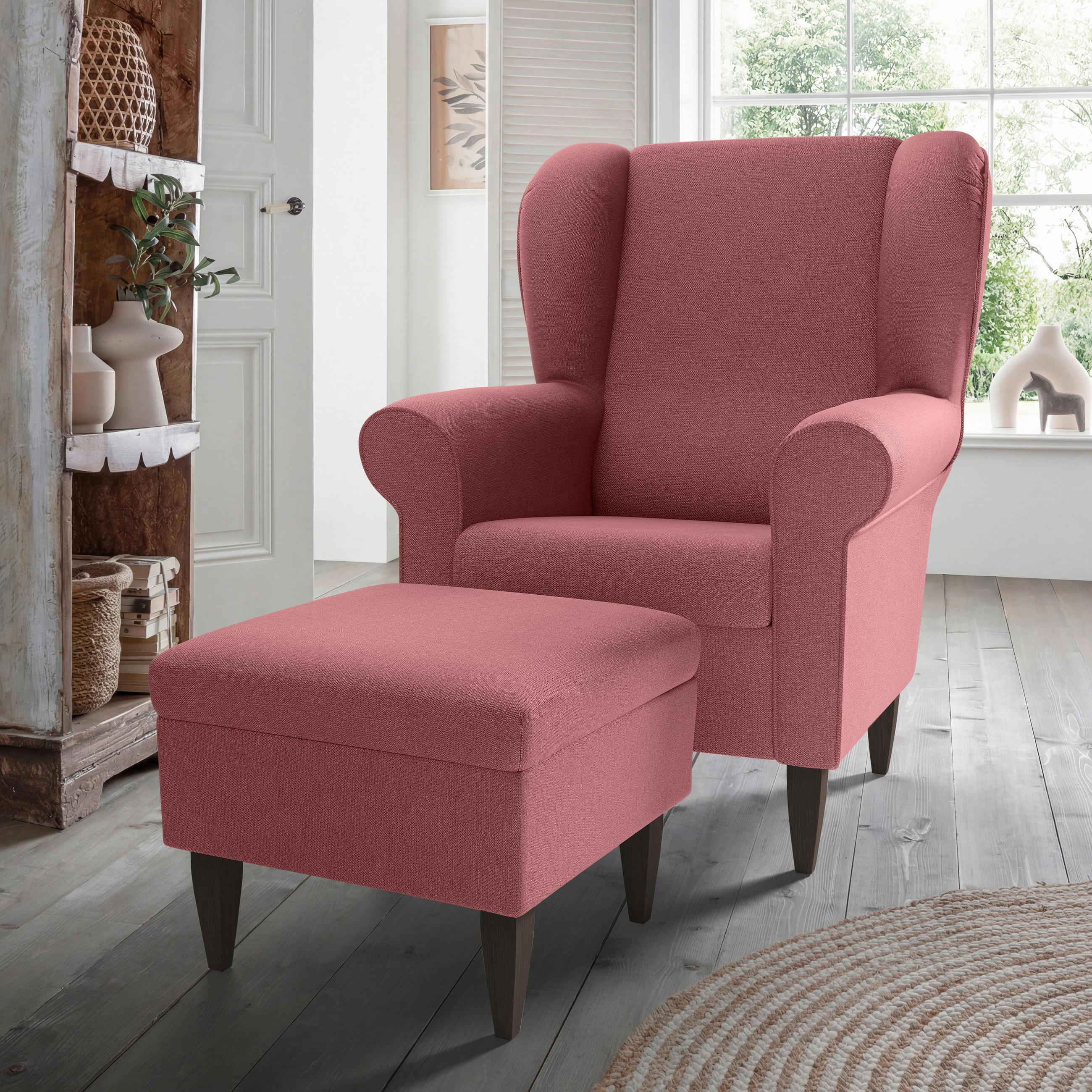 SESSELSET Struktur Rosa  - Wengefarben/Rosa, Konventionell, Holz/Textil (80/102/86cm) - Livetastic