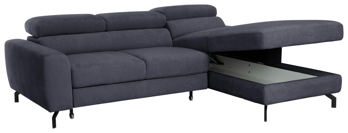 ECKSOFA LARGO in Chenille Anthrazit  226/177 cm  - Anthrazit/Schwarz, Design, Textil/Metall (226/177cm) - Livetastic