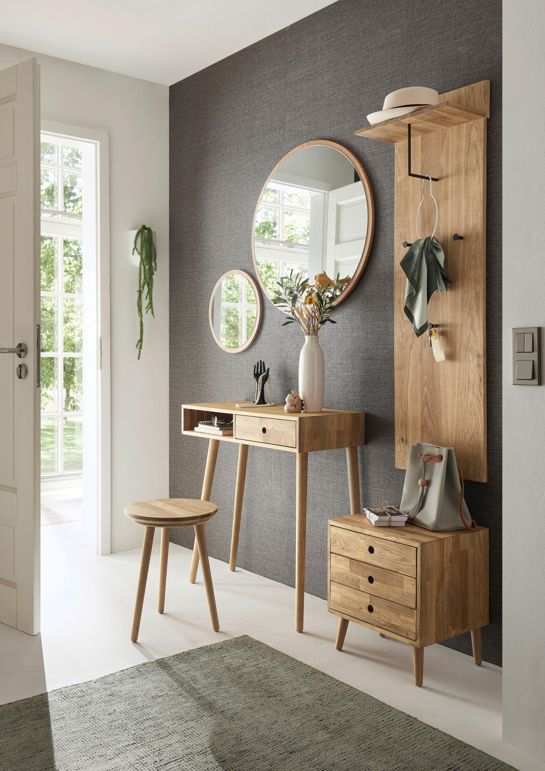 Thumbnail - Mid.you Wandspiegel, Eiche, Holz, Glas, Asteiche, furniert, rund, 75x75x2 cm, Spiegel, Wandspiegel