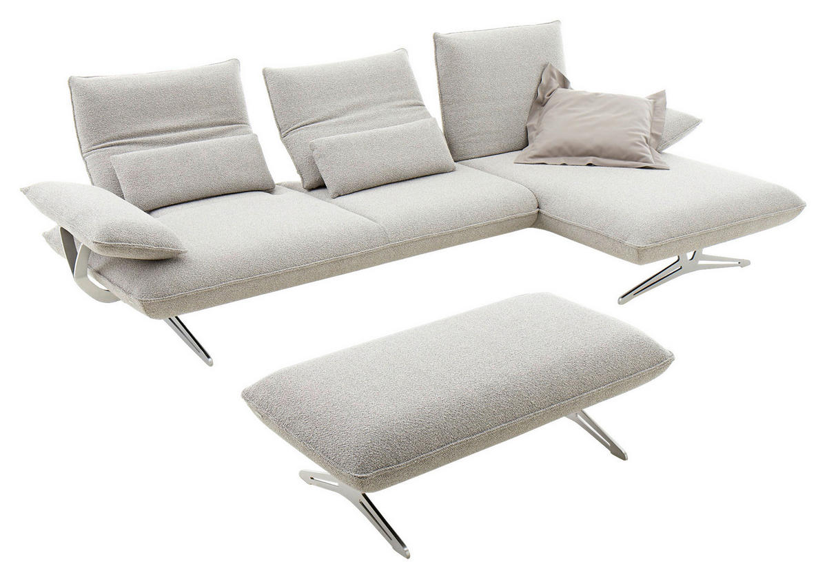 ECKSOFA in Flachgewebe Grau  - Edelstahlfarben/Grau, Design, Textil/Metall (316/161cm) - Koinor