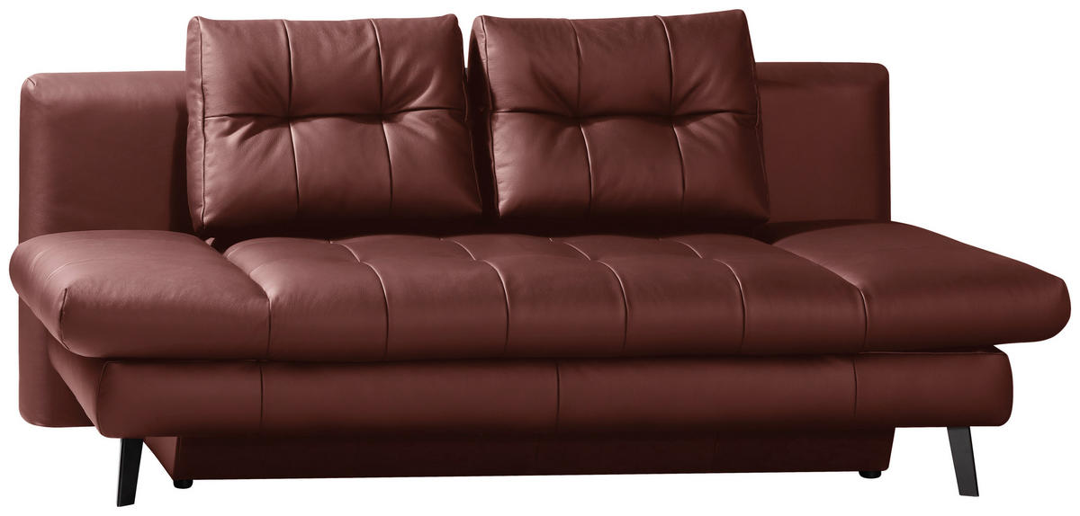 SCHLAFSOFA Bordeaux Echtleder  - Bordeaux/Schwarz, Design, Leder/Metall (209/94/94cm) - Novel