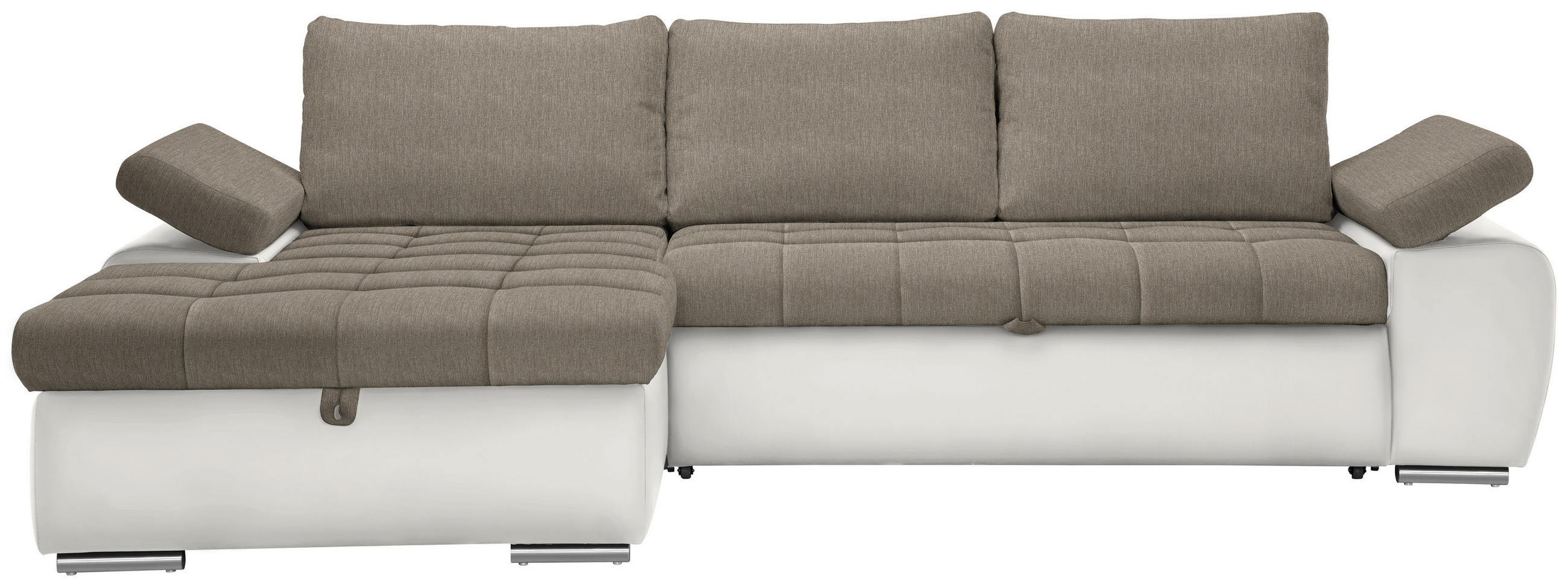 ECKSOFA Weiß, Hellbraun Flachgewebe  - Hellbraun/Weiß, Design, Kunststoff/Textil (175/271cm) - MID.YOU