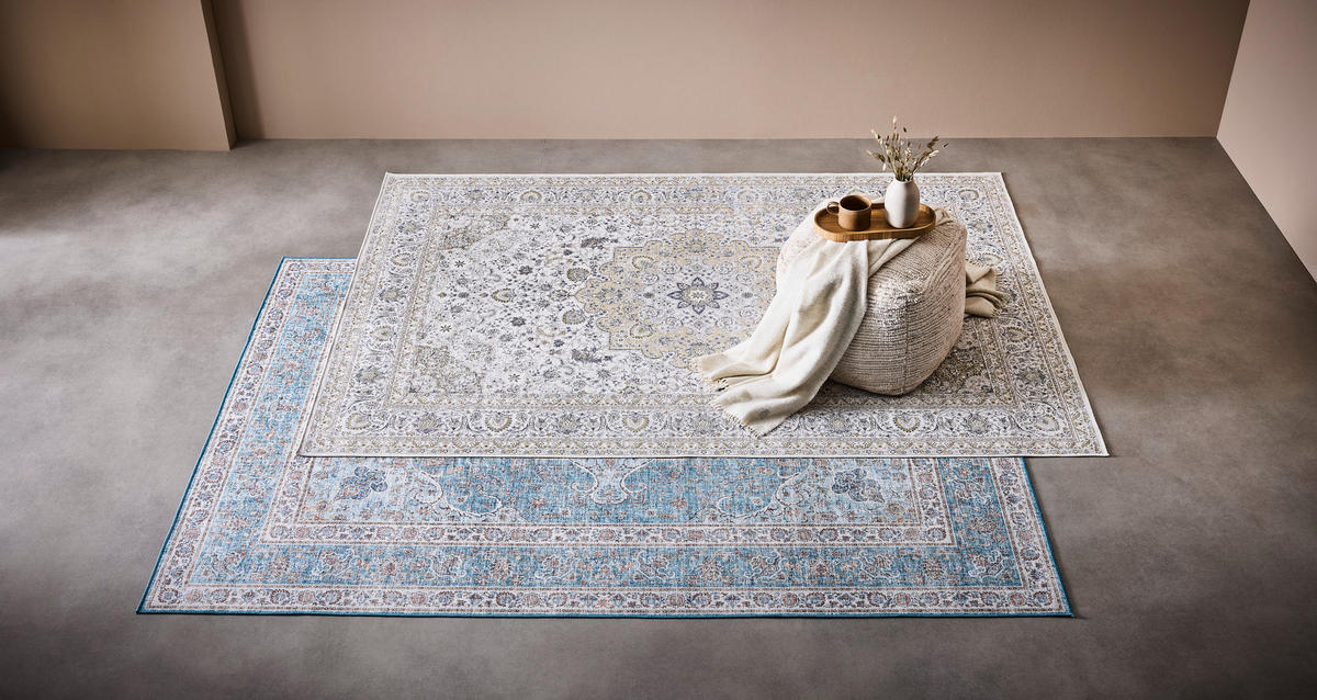 VINTAGE-TEPPICH Leo 160/230 cm  in Creme, Gelb, Pastellblau  - Pastellblau/Gelb, Design, Kunststoff/Textil (160/230cm) - Novel