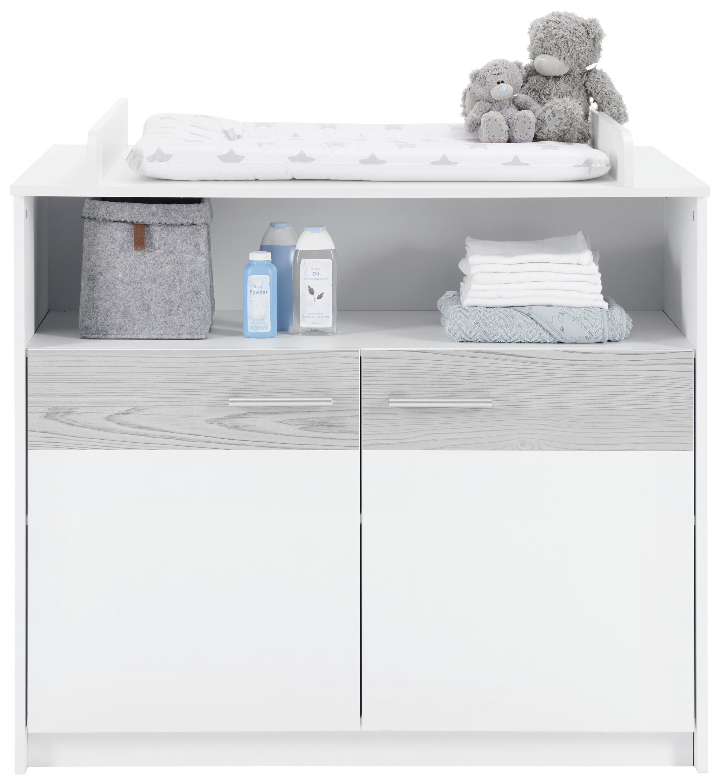 PREBAĽOVACIA KOMODA, 101/93/43 / 67,5 cm - biela/strieborná, Basics, kompozitné drevo/plast (101/93/43 / 67,5cm) - My Baby Lou