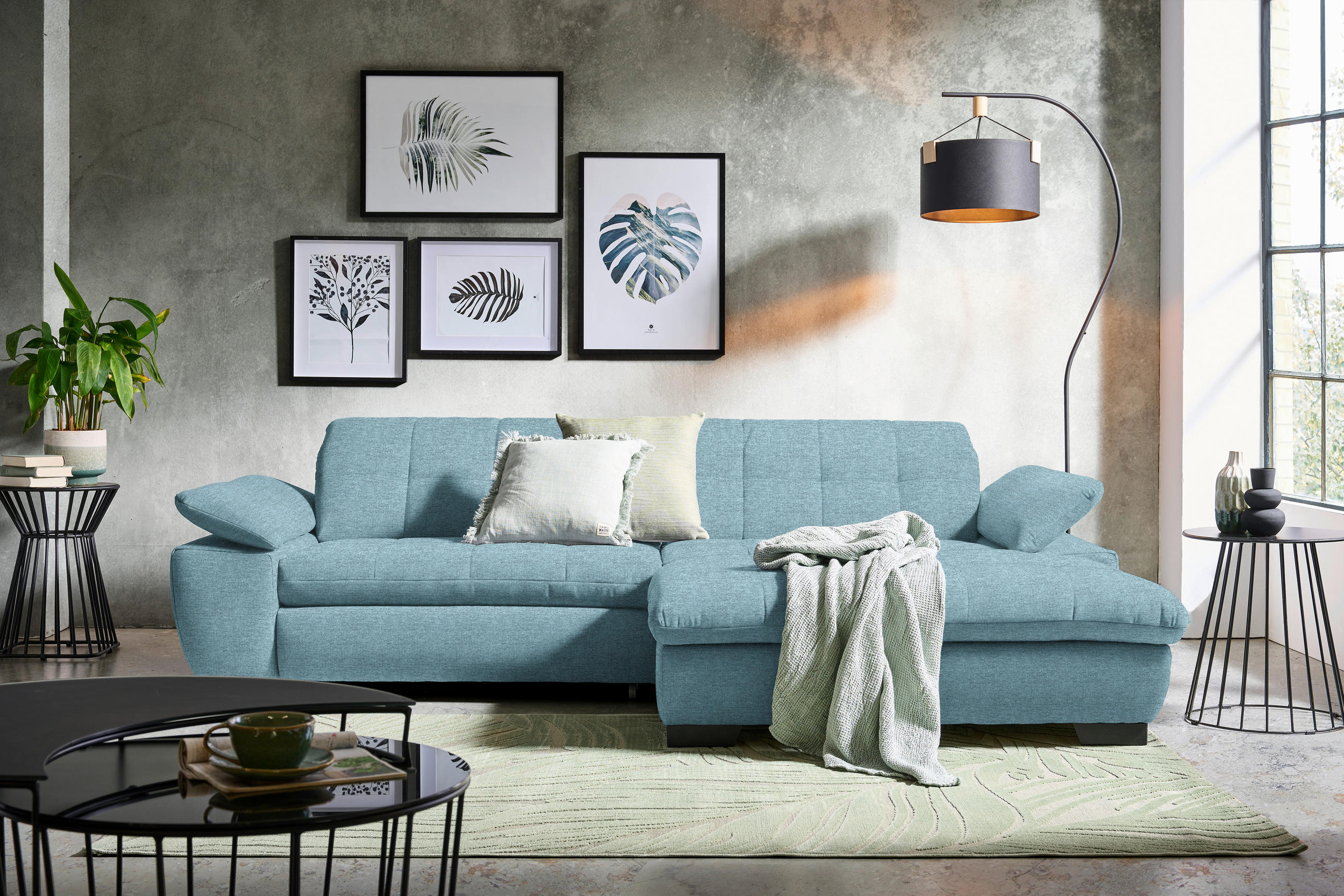 ECKSOFA in Webstoff Hellblau  - Schwarz/Hellblau, Design, Textil/Metall (265/180cm) - Carryhome