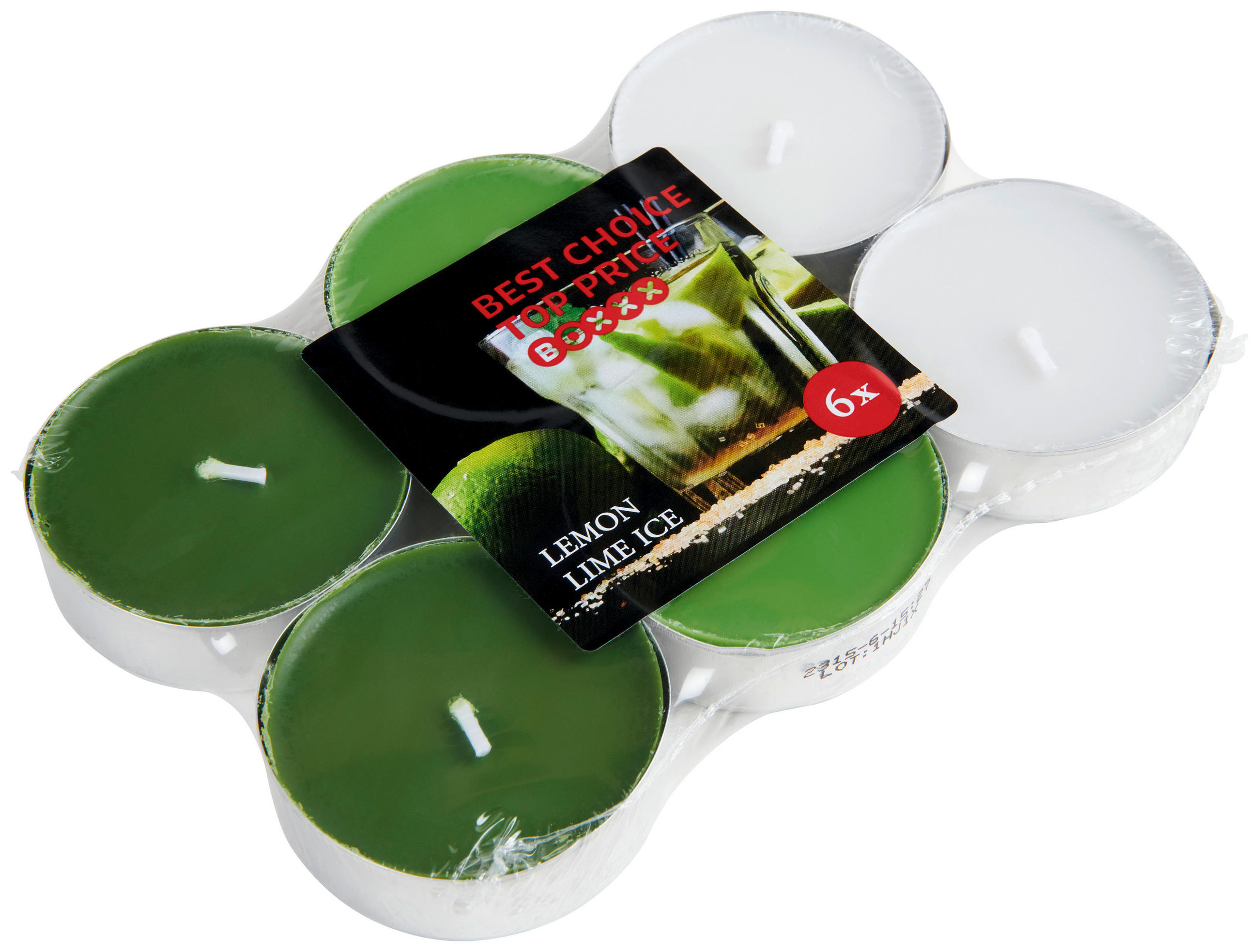 SET DE LUMÂNĂRI PASTILĂ 6 bucăți  - verde închis/argintiu, Basics, materiale naturale/metal (6cm) - Boxxx