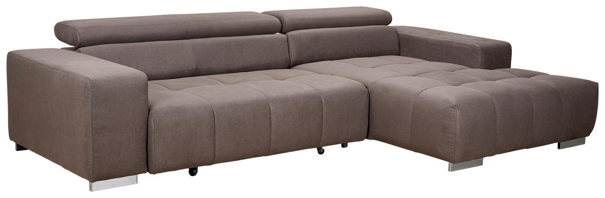 ECKSOFA in Mikrofaser Graubraun  - Graubraun/Silberfarben, Konventionell, Textil/Metall (307/186cm) - Livetastic