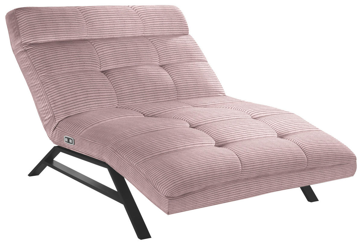 Liege mit motorischer Relaxfkt Cord Altrosa  - Schwarz/Altrosa, Design, Textil/Metall (120/54-113/158-198cm) - Pure Home Lifestyle