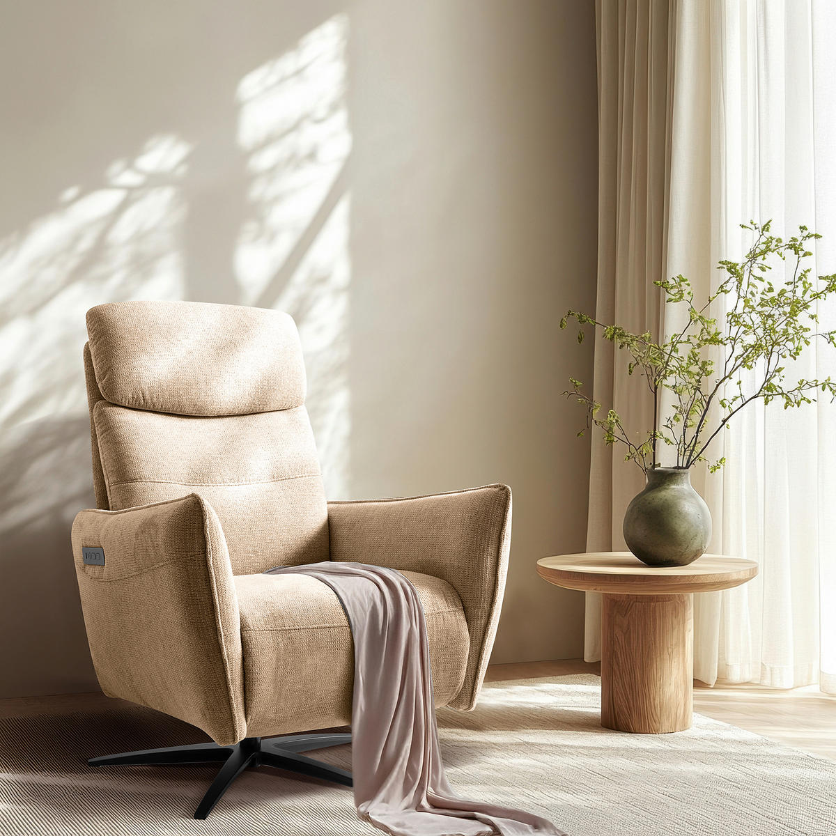 RELAXSESSEL in Textil Sandfarben  - Sandfarben/Schwarz, Design, Textil/Metall (77/107/88cm) - Livetastic