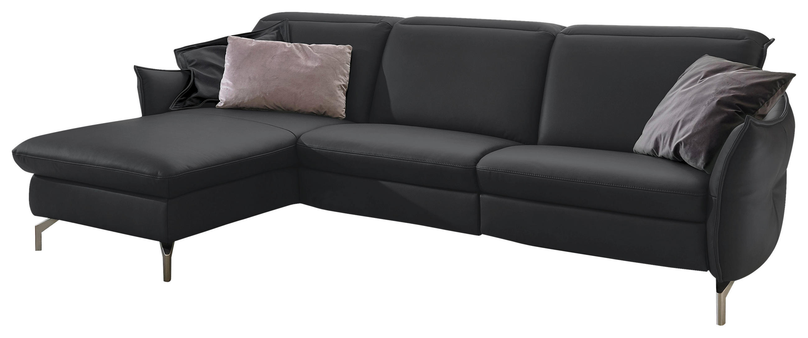 ECKSOFA in Echtleder Anthrazit  - Anthrazit/Nickelfarben, Modern, Leder/Metall (179/233cm) - Livetastic