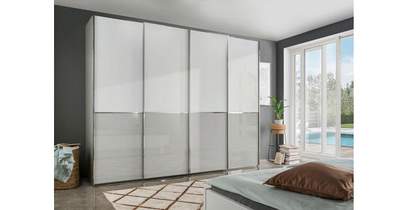 SCHWEBETÜRENSCHRANK in Grau, Weiß - Chromfarben/Weiß, KONVENTIONELL, Glas/Holzwerkstoff (300/217/67cm) - Novel