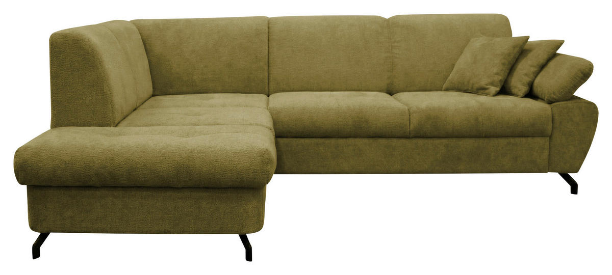 ECKSOFA CORA in Chenille Grün  198/261 cm  - Schwarz/Grün, Design, Textil/Metall (198/261cm) - MID.YOU