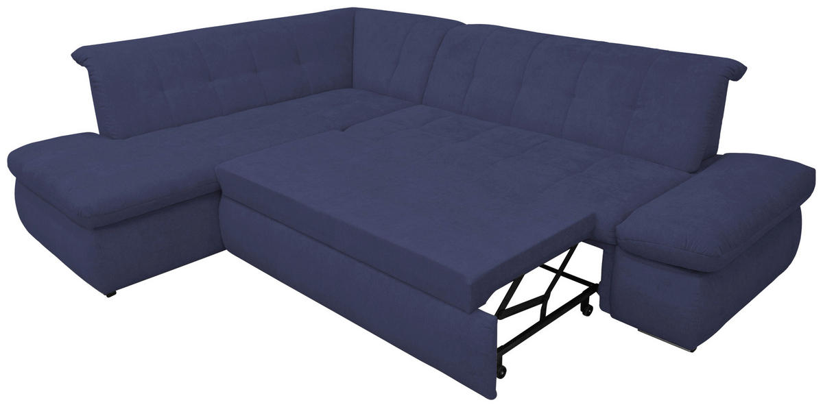 ECKSOFA Dunkelblau Mikrofaser  - Chromfarben/Dunkelblau, KONVENTIONELL, Textil/Metall (216/273cm) - MID.YOU