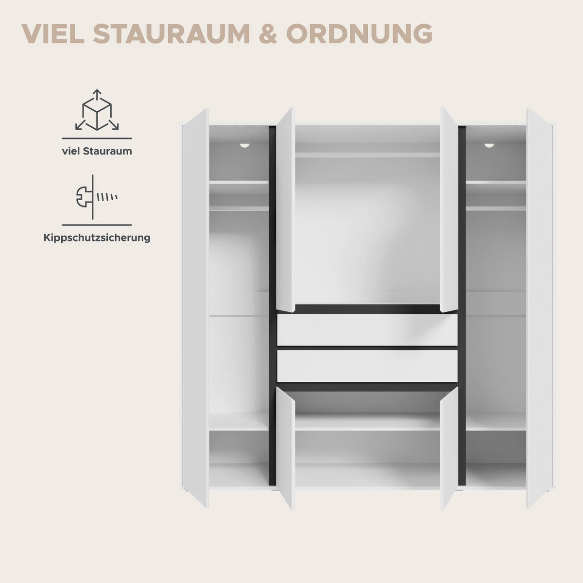DREHTÜRENSCHRANK  in Weiß  - Weiß, MODERN, Holzwerkstoff (197/194/56cm) - MID.YOU