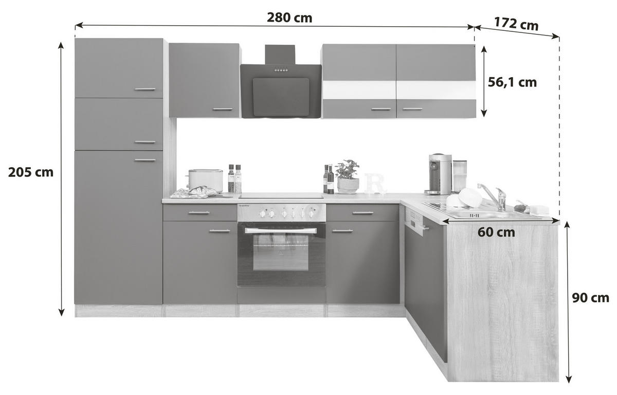 KÜCHENLEERBLOCK 280 cm   in Grau  - Edelstahlfarben/Eichefarben, Basics, Holzwerkstoff/Metall (280cm) - Respekta