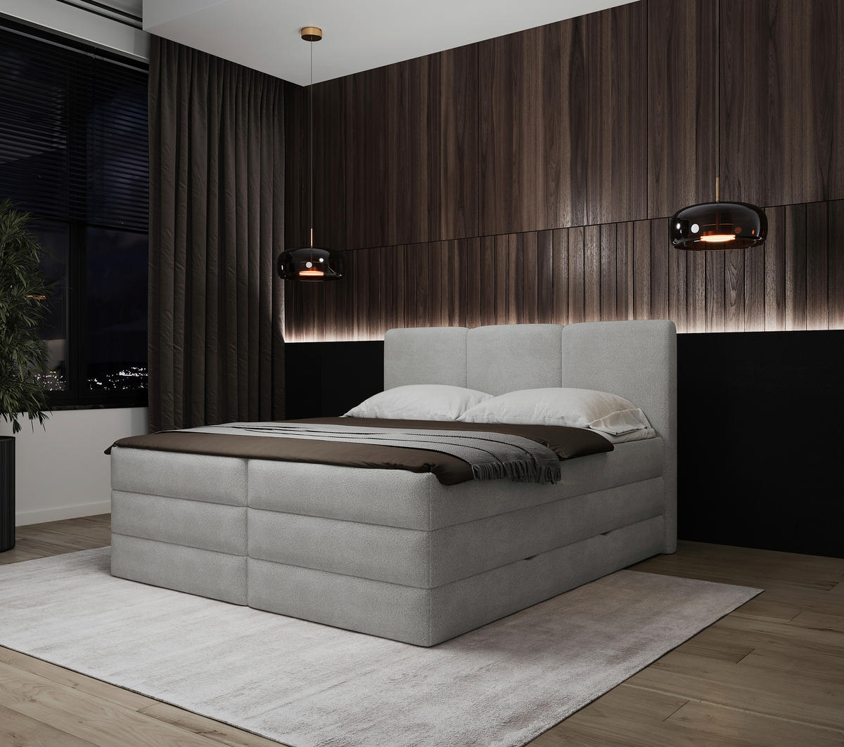 BOXSPRINGBETT 160/200 cm,  in Grau, Bettkasten, Topper, H3 + H4 = fest + sehr fest  - Schwarz/Grau, MODERN, Holz/Holzwerkstoff (160/200cm) - MID.YOU