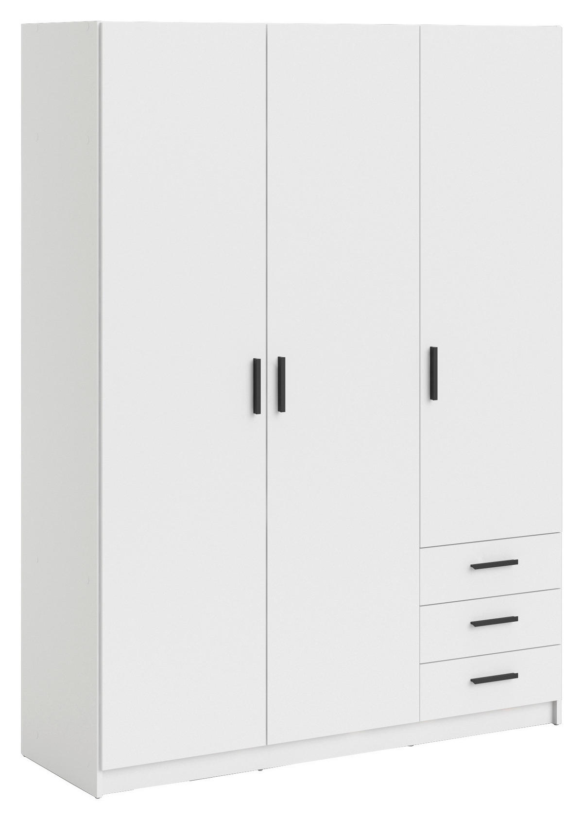 KLEIDERSCHRANK 147/200,4/49,8 cm,  in Weiß, 3-türig  - Schwarz/Weiß, Basics, Holzwerkstoff/Metall (147/200,4/49,8cm) - MID.YOU