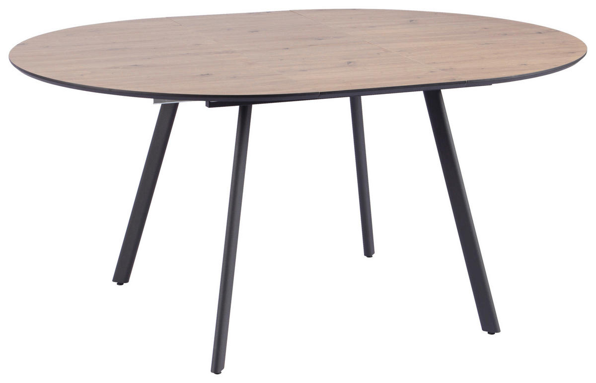 ESSTISCH 120/160/120/76 cm Nachbildung  Metall, Holzwerkstoff ausziehbar oval Schwarz, Eiche Artisan  - Schwarz/Eiche Artisan, MODERN, Holzwerkstoff/Metall (120/160/120/76cm) - Livetastic
