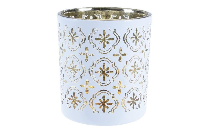 VÄRMELJUSHÅLLARE  - vit/guldfärgad, Basics, glas (7/8cm) - Best Price