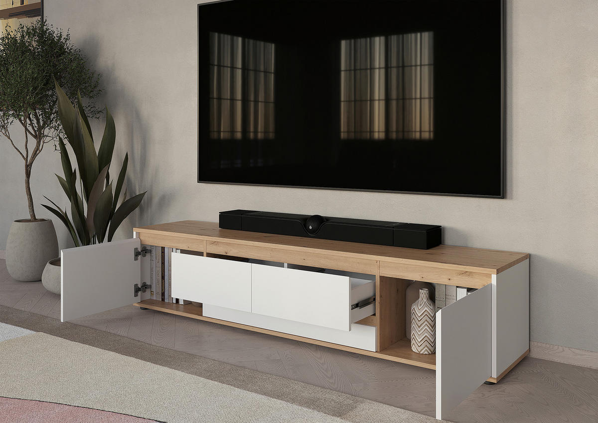 TV-BÄNK 180/50/42 cm  - vit/svart, Modern, trämaterial (180/50/42cm) - Carryhome