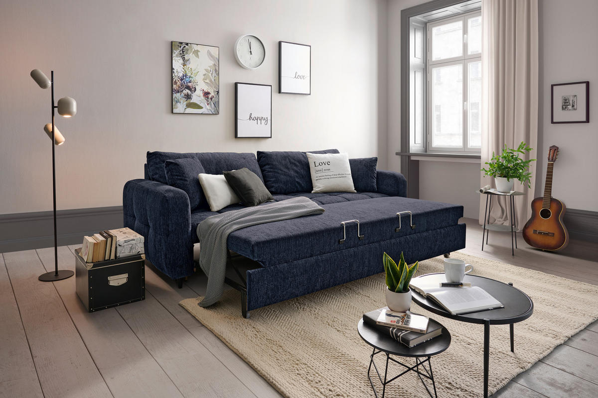 SCHLAFSOFA in Textil Dunkelblau  - Schwarz/Dunkelblau, Design, Holz/Textil (236/88/101cm) - Stylife