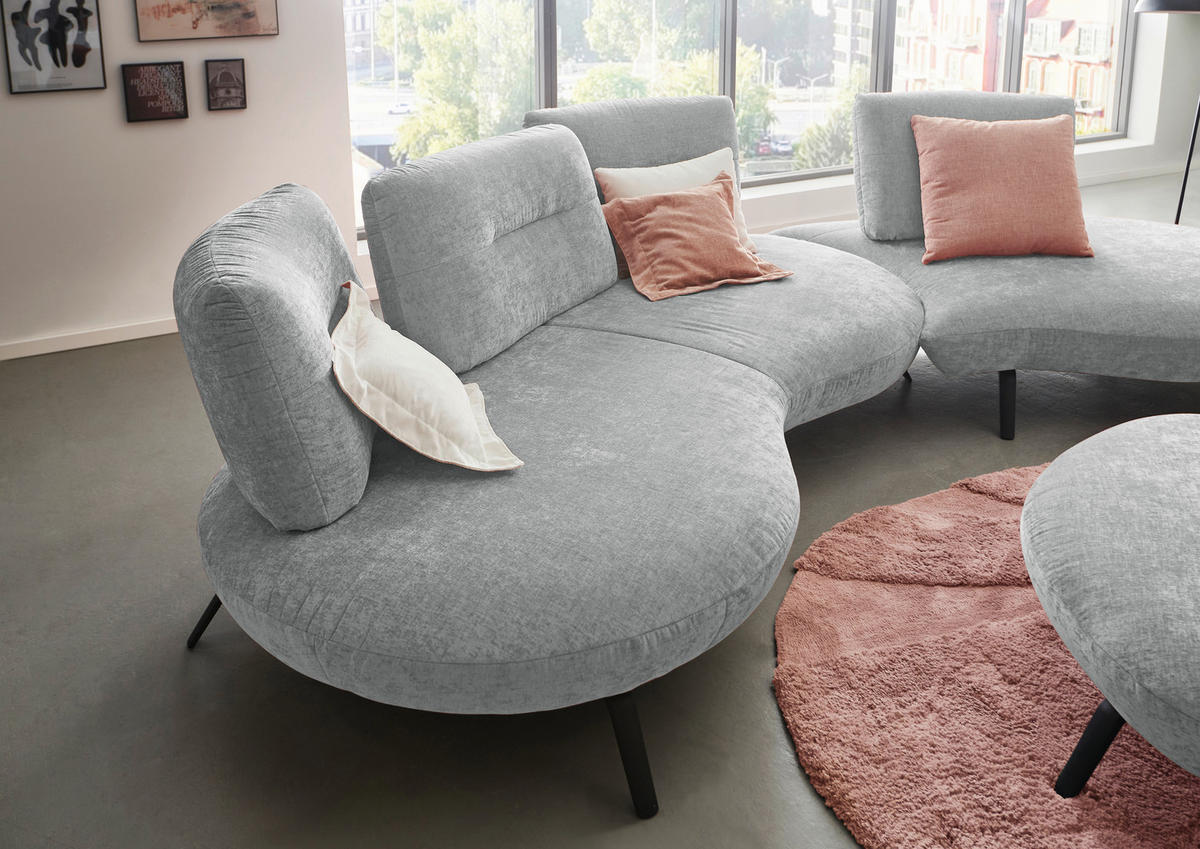BIGSOFA Flachgewebe Hellgrau  - Hellgrau/Schwarz, Design, Textil/Metall (456/93/138cm) - Moderano