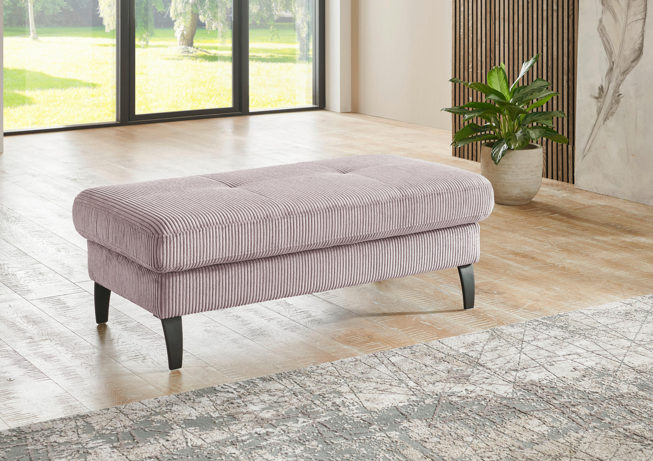 HOCKER in Textil Altrosa  - Schwarz/Altrosa, Modern, Textil/Metall (130/45/67cm) - Beldomo Style