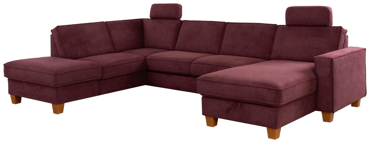 WOHNLANDSCHAFT in Flachgewebe Dunkelrot  - Eichefarben/Dunkelrot, Konventionell, Holz/Textil (213/309/161cm) - Sit & More