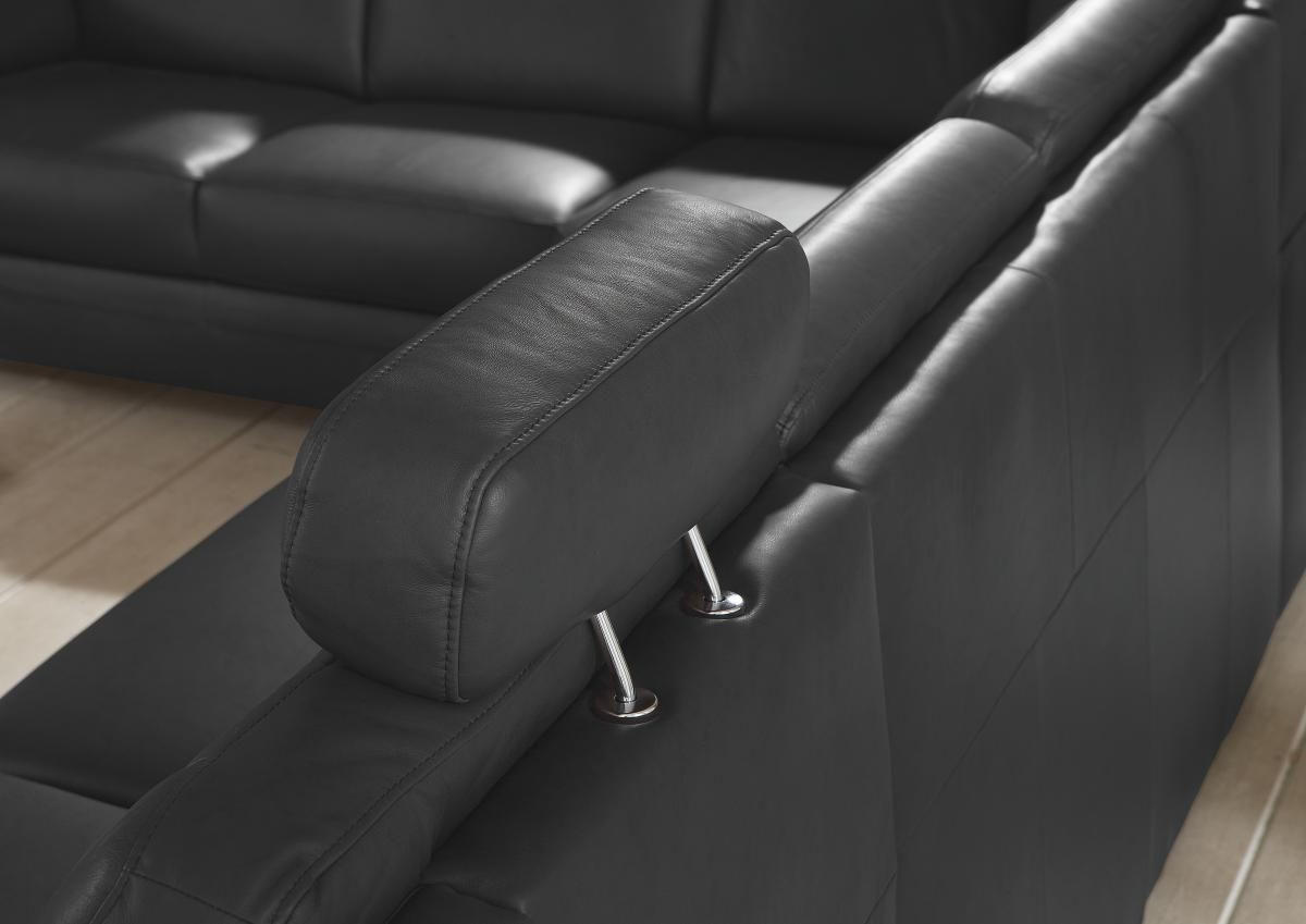 WOHNLANDSCHAFT in Echtleder Schwarz  - Alufarben/Schwarz, Konventionell, Leder/Metall (239/329/165cm) - Beldomo Premium