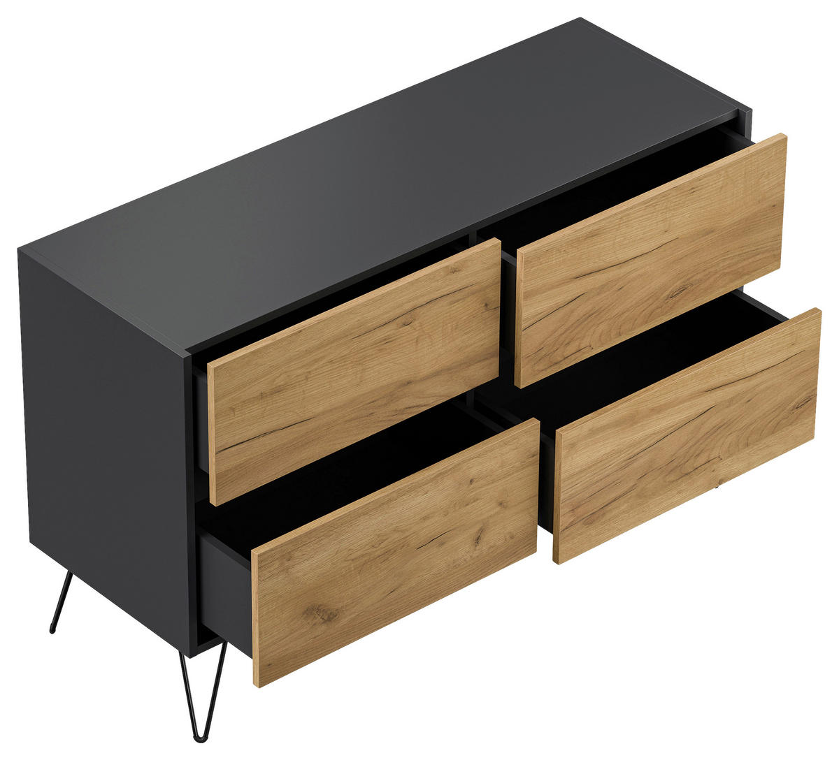 SIDEBOARD Posseik Industrial 119/75/42 cm 4 Schublade(n)  - Eichefarben/Graphitfarben, Design, Holzwerkstoff/Metall (119/75/42cm) - MID.YOU