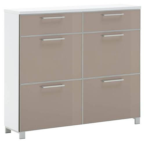 SCHUHSCHRANK Weiß, Taupe  - Taupe/Chromfarben, Design, Glas/Holzwerkstoff (121/108/31cm)