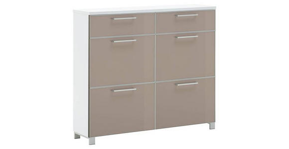 SCHUHSCHRANK Santina in 121/108/31 cm - Taupe/Chromfarben, Design, Glas/Holzwerkstoff (121/108/31cm) - Novel
