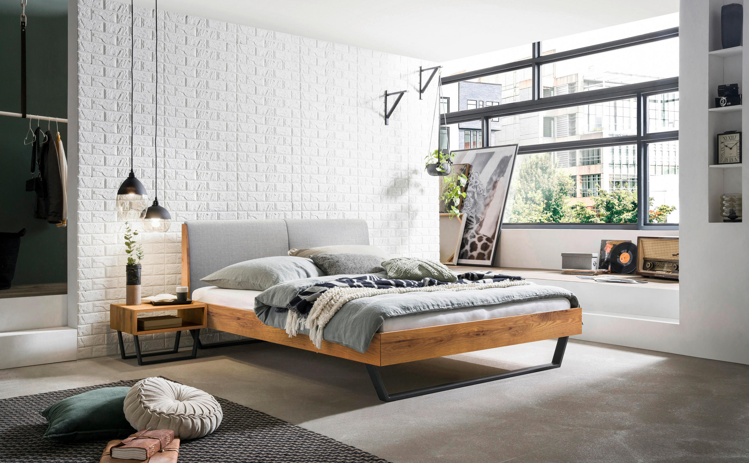 BETT 180/200 cm  in Anthrazit, Wildeiche  - Wildeiche/Anthrazit, Natur, Holz/Textil (180/200cm) - Hasena