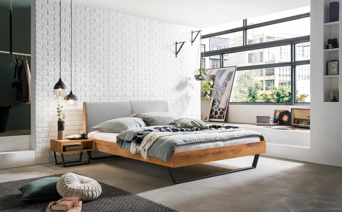 BETT 160/200 cm  in Anthrazit, Wildeiche  - Wildeiche/Anthrazit, Natur, Holz/Metall (160/200cm) - Hasena