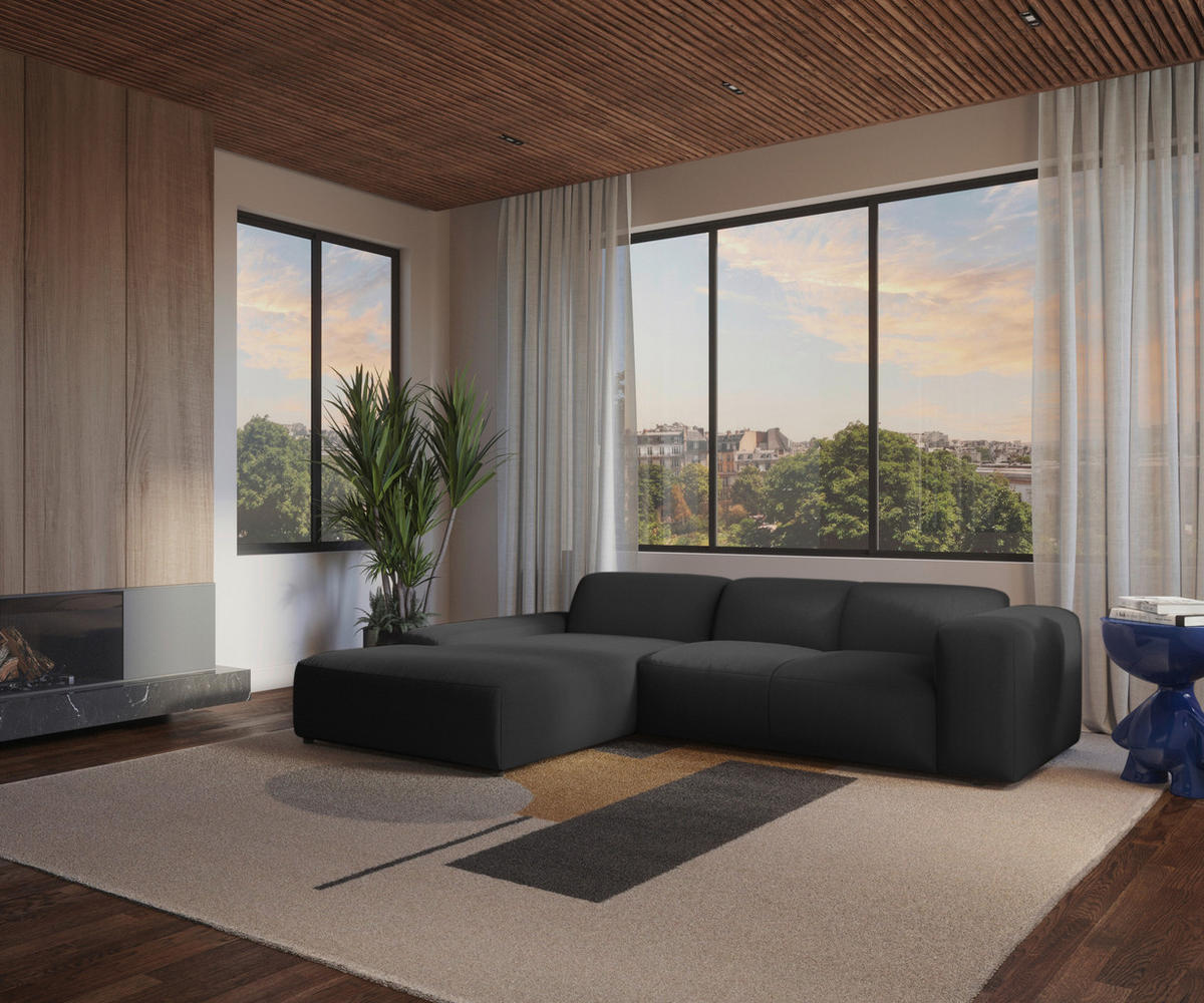 ECKSOFA HANNAH Schwarz Cord  - Schwarz, Design, Kunststoff/Textil (200/304cm) - MID.YOU