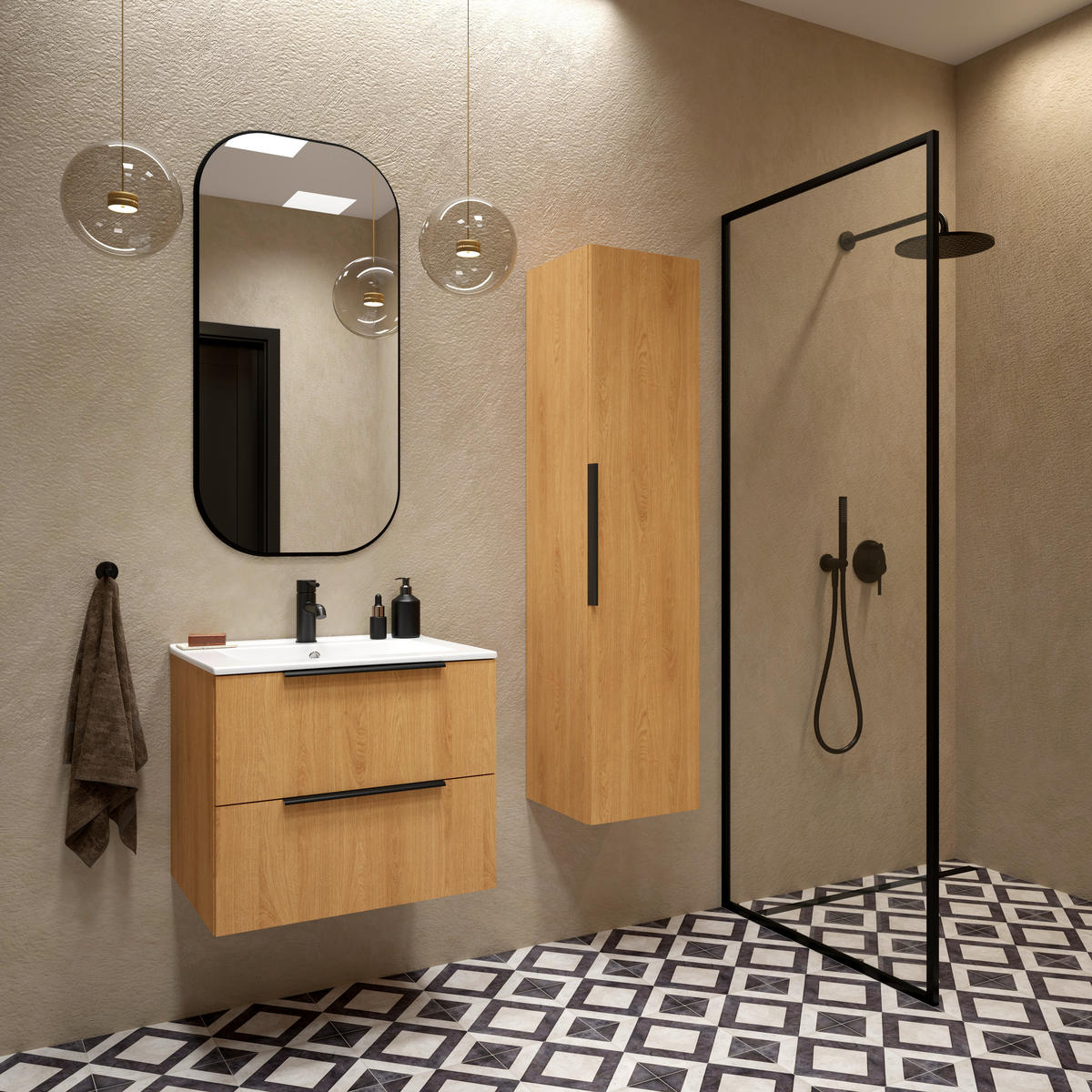 WASCHTISCHKOMBI 62 cm  - Eichefarben/Anthrazit, MODERN, Keramik/Holzwerkstoff (62cm) - MID.YOU