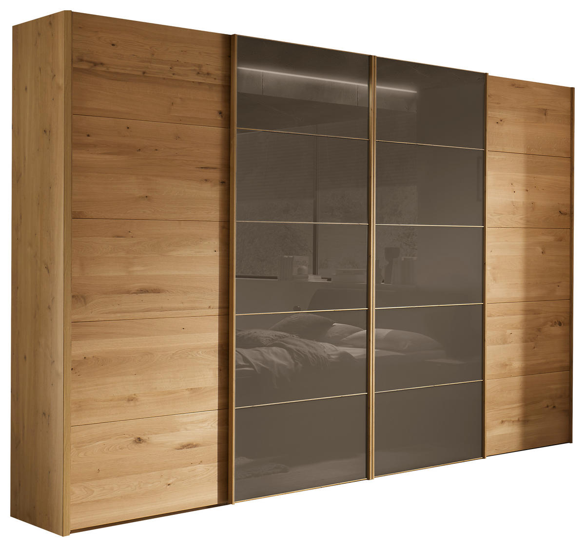 SCHWEBETÜRENSCHRANK 330/236/67 cm 4-türig Braun, Eiche Bianco  - Eiche Bianco/Braun, KONVENTIONELL, Glas/Holz (330/236/67cm) - Linea Natura