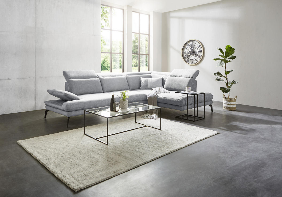 ECKSOFA in Webstoff Hellgrau  - Hellgrau/Schwarz, Design, Textil/Metall (293/197cm) - Stylife