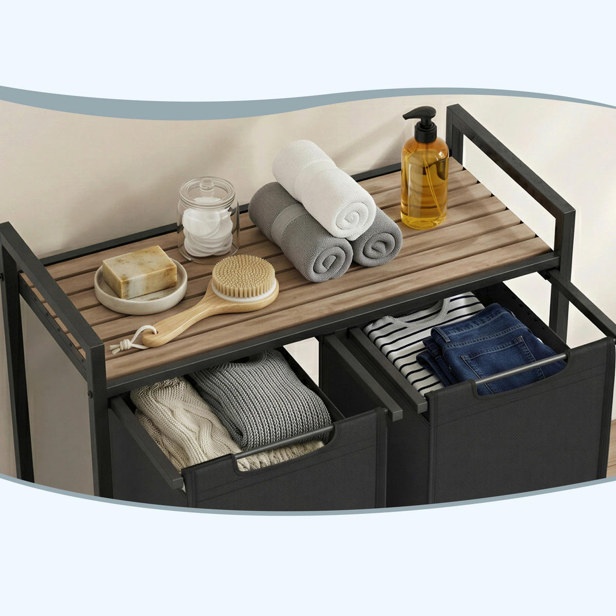 WÄSCHEKORB - Eichefarben/Schwarz, Trend, Holzwerkstoff/Textil (73/72/33cm) - Boxxx