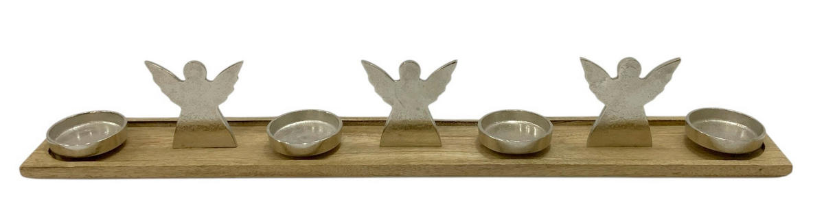 ADVENTSKERZENHALTER  - Silberfarben/Braun, LIFESTYLE, Holz/Metall (76/10/12cm) - X-Mas