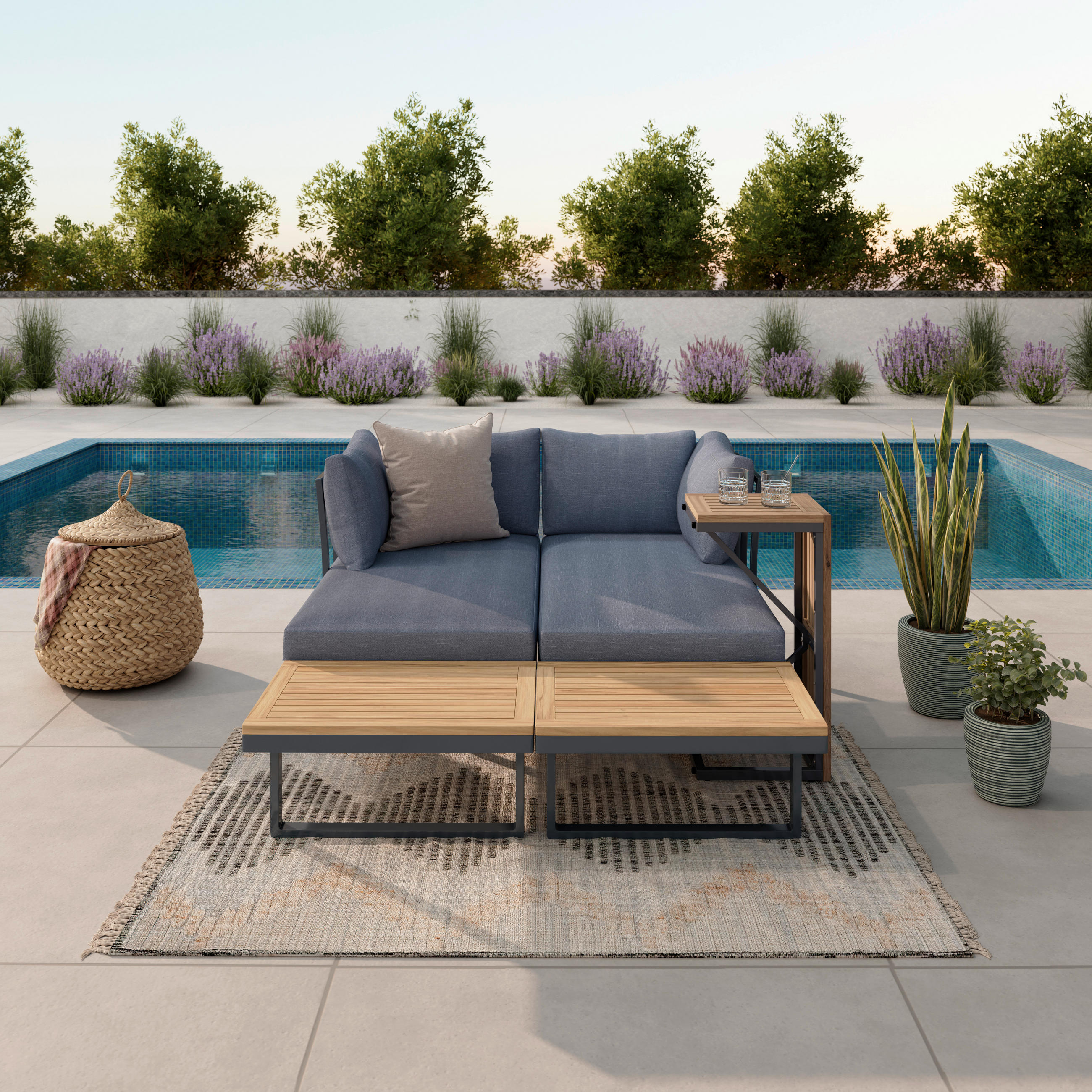 LOUNGE GARNITÚRA   56/70/60 cm  - tíkfa, Modern, fa/fém (56/70/60cm) - Ambia Garden